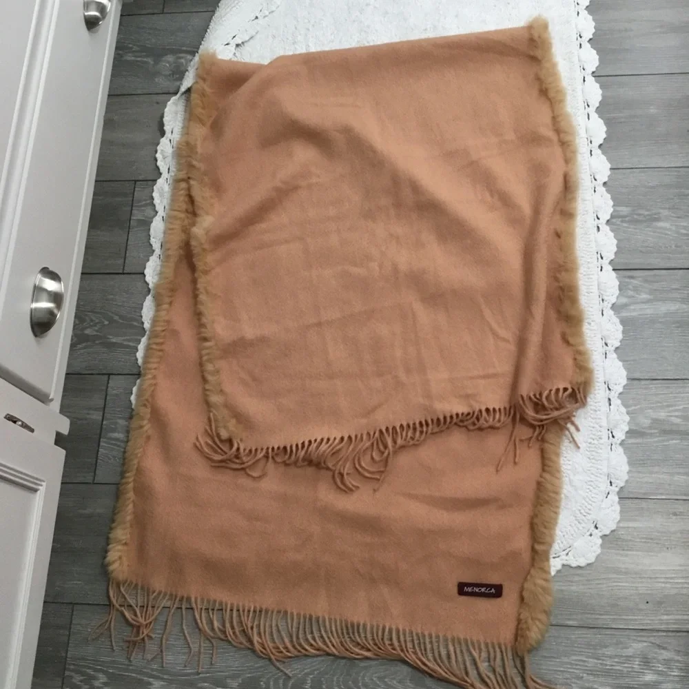 Wool Cashmere Wrap with Rabbit Fur Trim MENORCA aprox 66X20